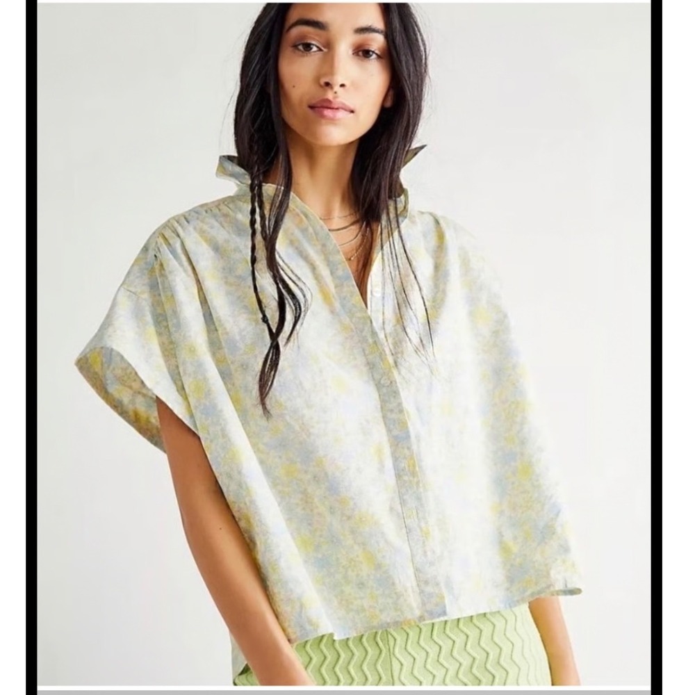 Free People Bring It‎ Back Floral Button Down Shirt small boho oversized layered